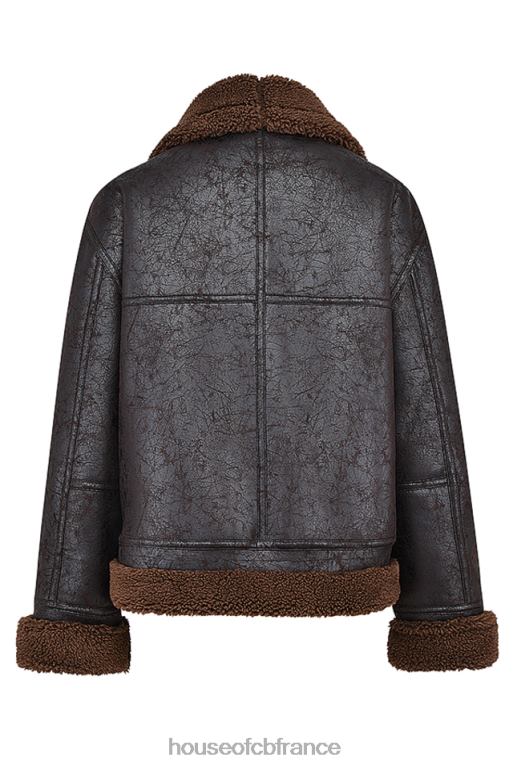 House of CB veste aviateur en peau de mouton végétalienne marron Madden N888H1025 vêtements