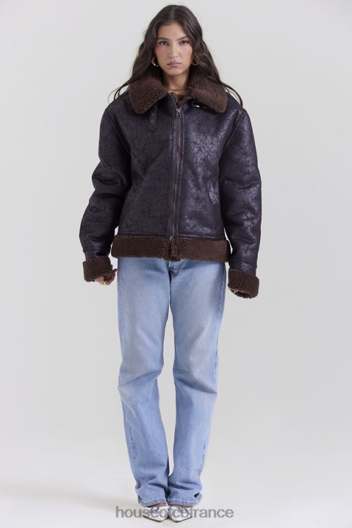 House of CB veste aviateur en peau de mouton végétalienne marron Madden N888H1025 vêtements