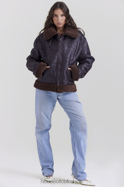 House of CB veste aviateur en peau de mouton végétalienne marron Madden N888H1025 vêtements
