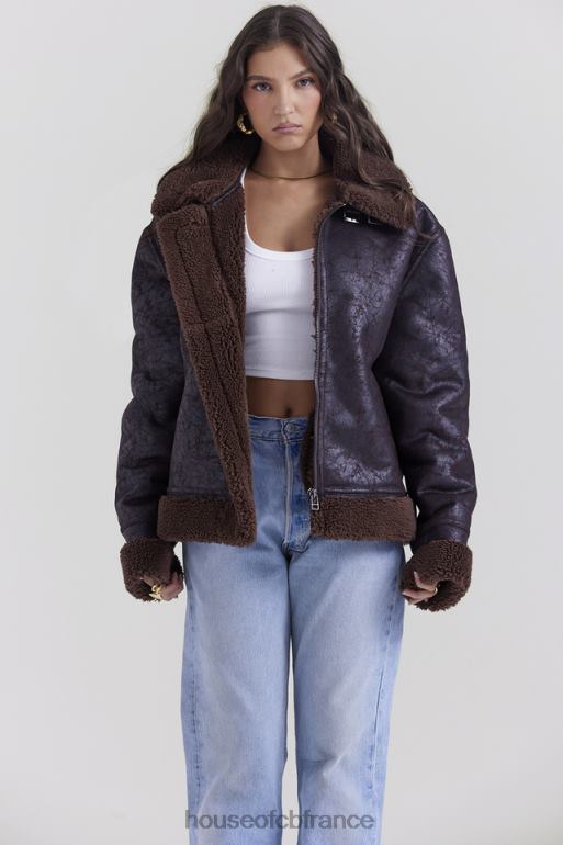 House of CB veste aviateur en peau de mouton végétalienne marron Madden N888H1025 vêtements