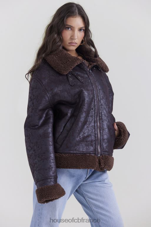 House of CB veste aviateur en peau de mouton végétalienne marron Madden N888H1025 vêtements