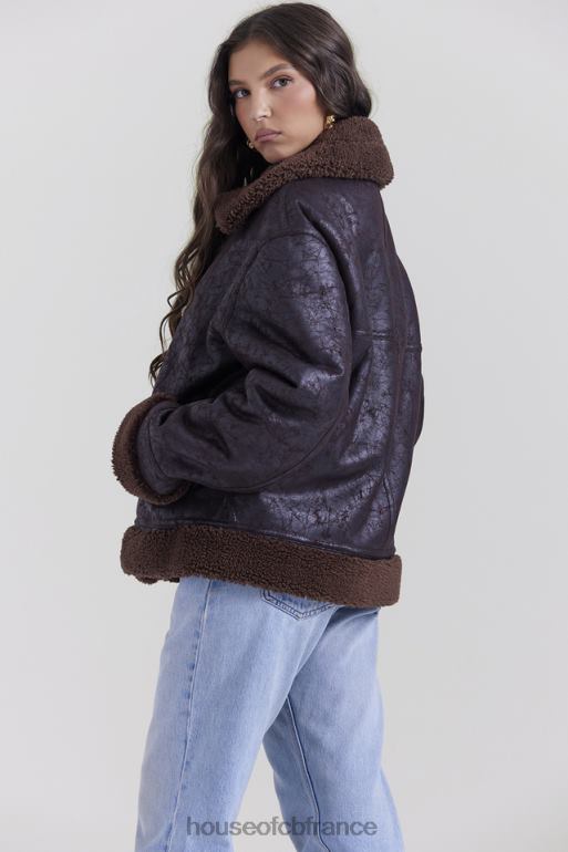 House of CB veste aviateur en peau de mouton végétalienne marron Madden N888H1025 vêtements