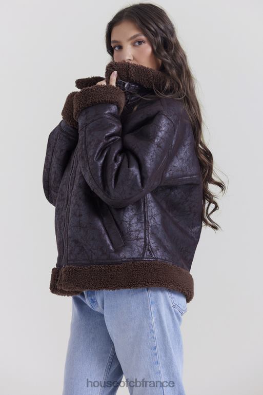House of CB veste aviateur en peau de mouton végétalienne marron Madden N888H1025 vêtements