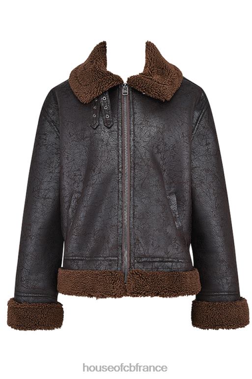 House of CB veste aviateur en peau de mouton végétalienne marron Madden N888H1025 vêtements