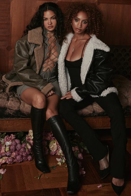 House of CB veste aviateur en peau de mouton végétalienne noire madden N888H1041 vêtements