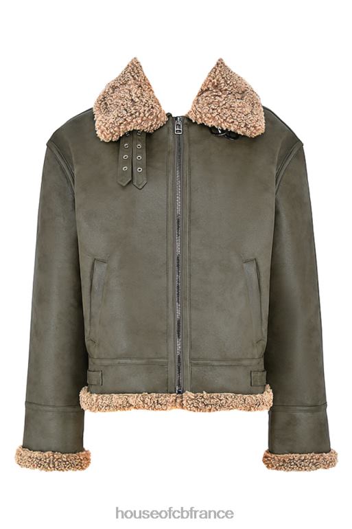 House of CB veste aviateur en peau de mouton végétalienne verte madden army N888H1038 vêtements