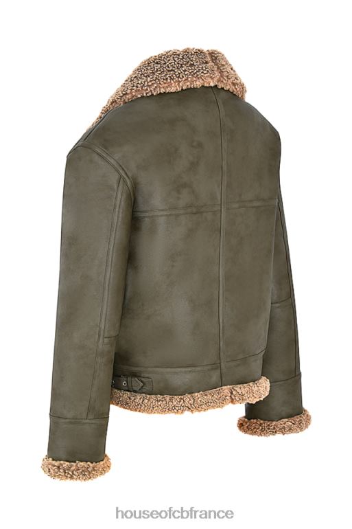House of CB veste aviateur en peau de mouton végétalienne verte madden army N888H1038 vêtements