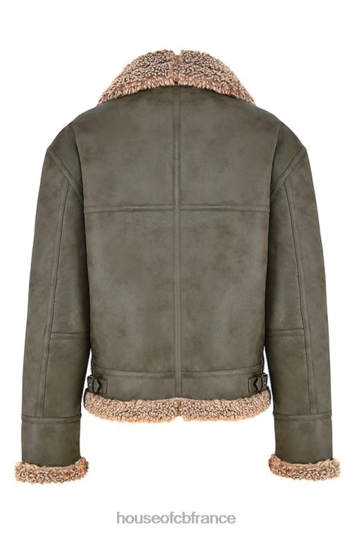 House of CB veste aviateur en peau de mouton végétalienne verte madden army N888H1038 vêtements