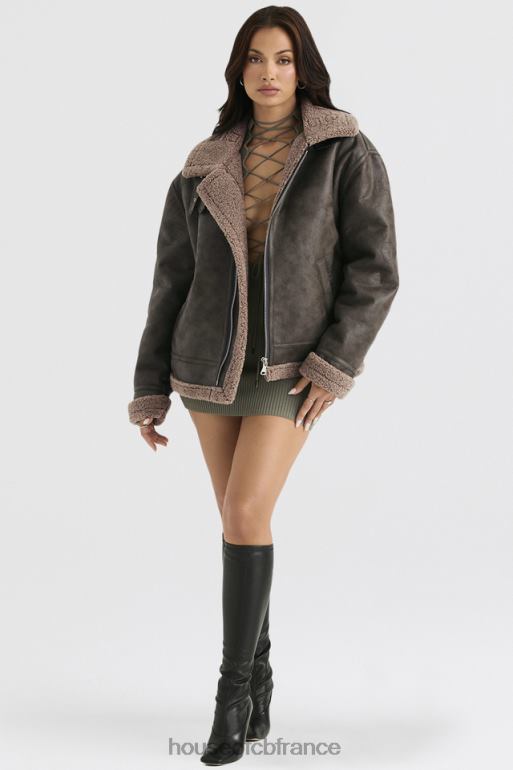 House of CB veste aviateur en peau de mouton végétalienne verte madden army N888H1038 vêtements