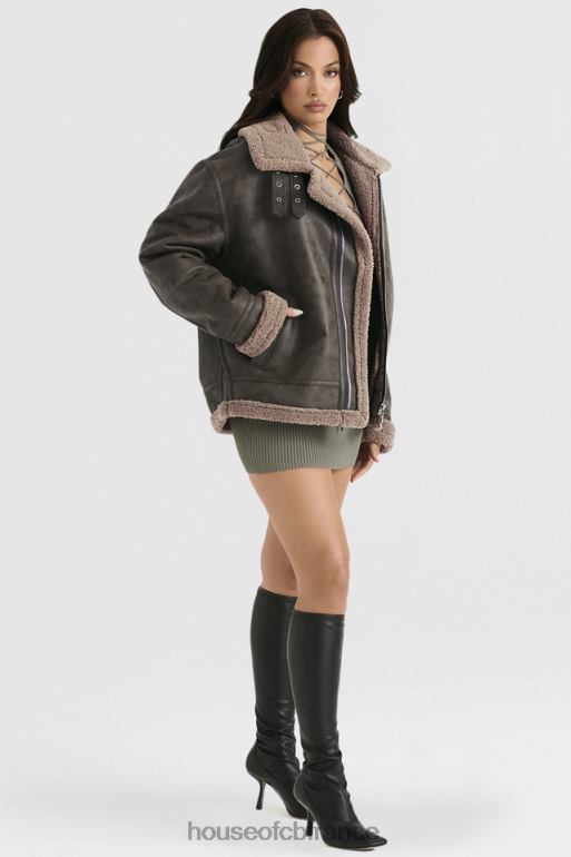 House of CB veste aviateur en peau de mouton végétalienne verte madden army N888H1038 vêtements