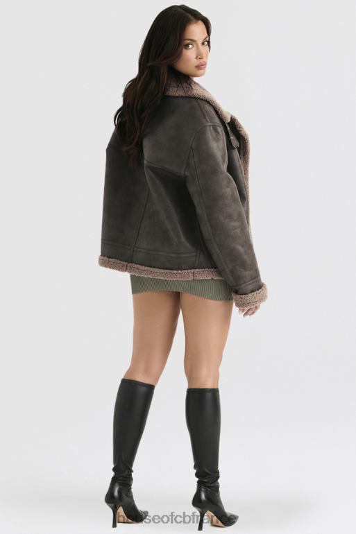 House of CB veste aviateur en peau de mouton végétalienne verte madden army N888H1038 vêtements
