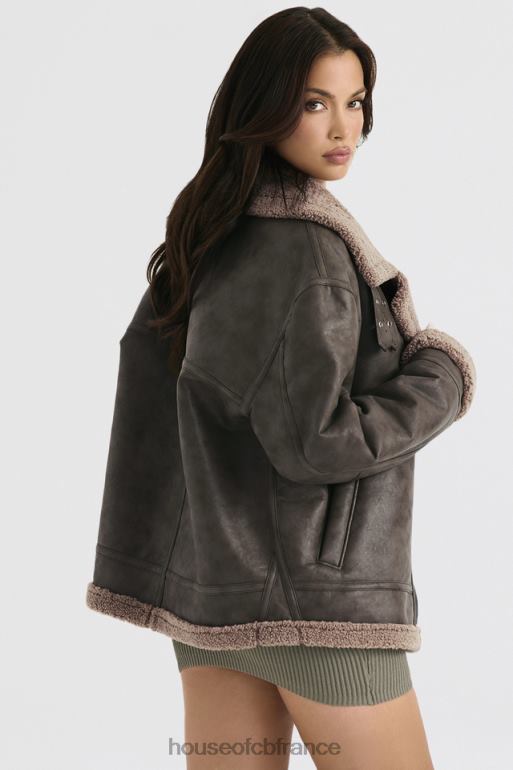 House of CB veste aviateur en peau de mouton végétalienne verte madden army N888H1038 vêtements