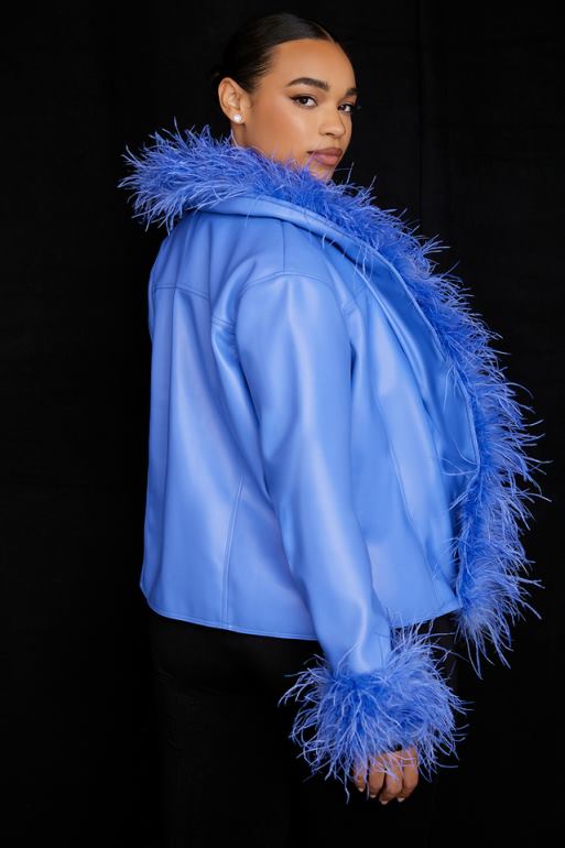 House of CB veste bordée de cuir végétalien salomé bleuet N888H1045 vêtements