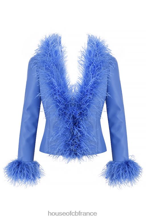 House of CB veste bordée de cuir végétalien salomé bleuet N888H1045 vêtements